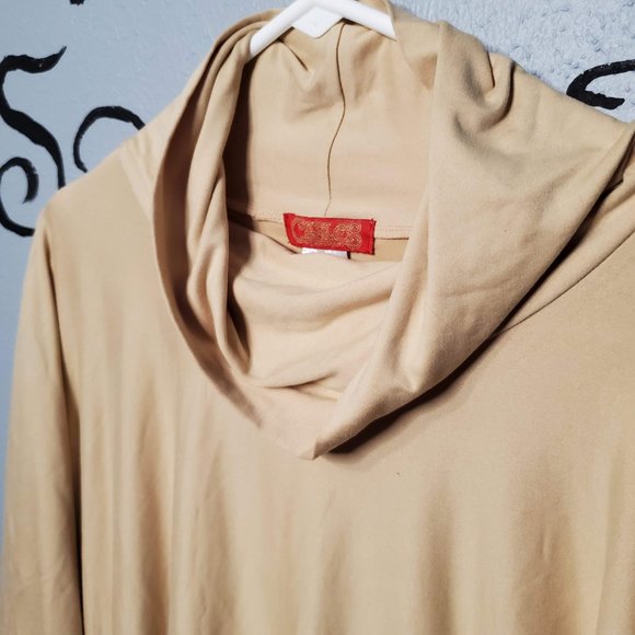 NWT Carlos by Carlos Santana Pullover Cowl Neck Poncho Swing Top, Camel, OS - Picture 4 of 8